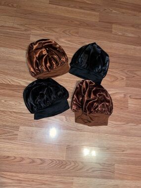 Satin Sleep Caps - Brown and Black (Set of 4)
